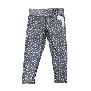 Terez Yoga Pants Cropped Leggings Size L Hi Shine Star Gray White Athleisure NWT